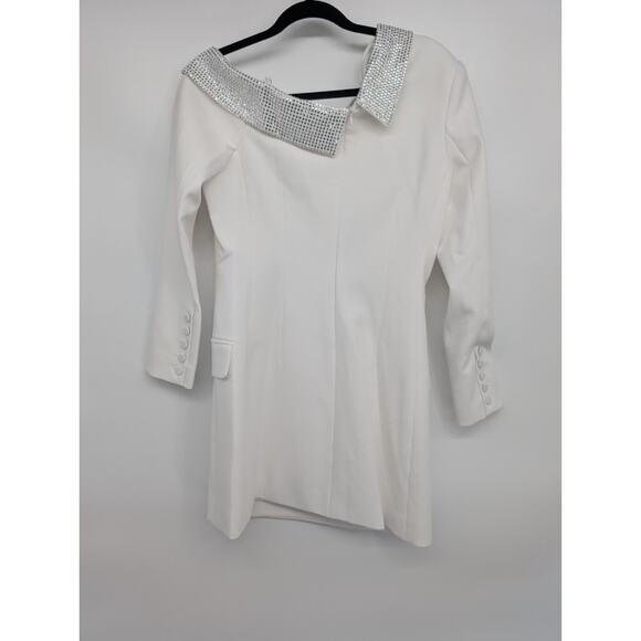 NWT L'Agence Dorothea Embellished Asymmetric Blazer Mini Dress Sz M White #4E503 - Picture 6 of 14